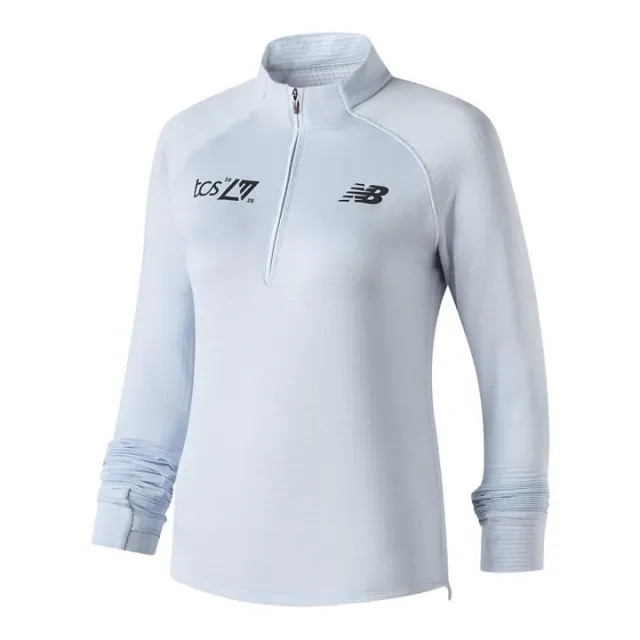 New Balance Women's London Edition Athletics Heat Grid Half Zip in Blue Poly Knit