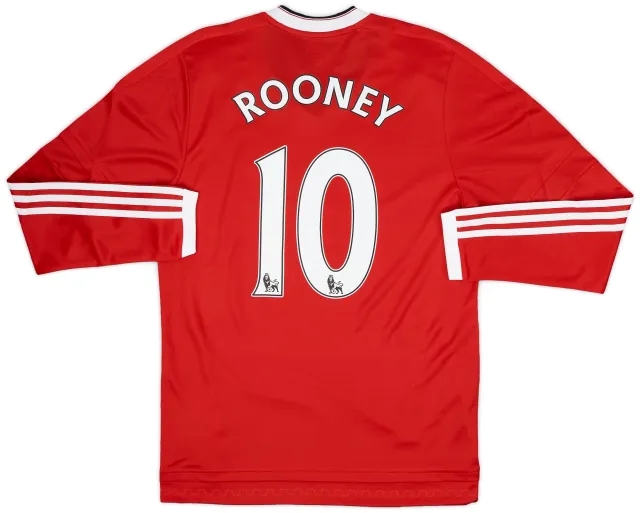 adidas 2015-16 Manchester United Player Issue Home L/S Shirt Rooney #10 (M)