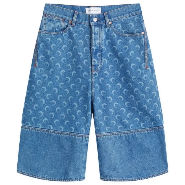 Marine Serre Women's Moon Laser Denim Bermudas Blue