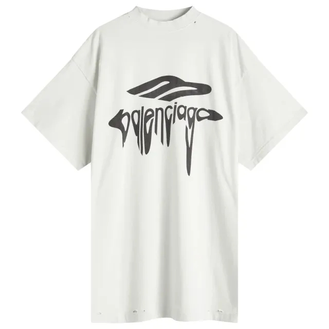Balenciaga Men's Wavy Logo Oversized T-Shirt Dirty White/Black