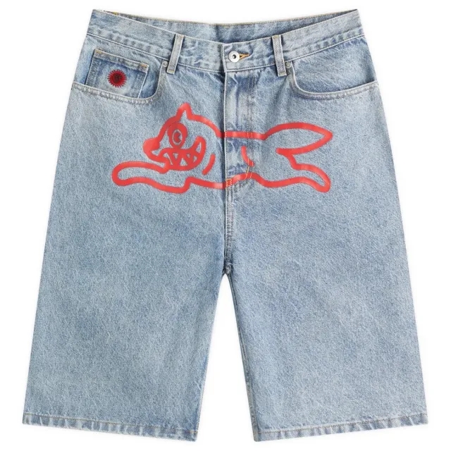 ICECREAM Men's Running Dog Denim Shorts Light Wash Blue