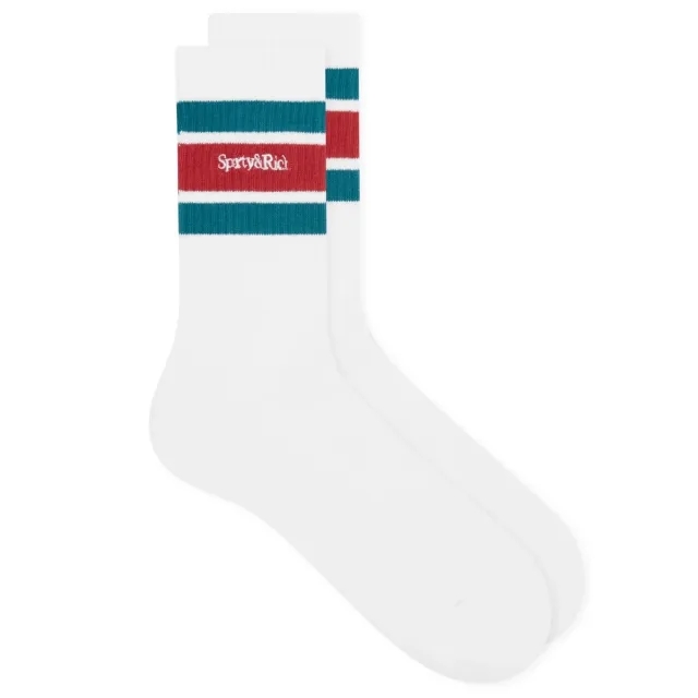 Sporty & Rich Serif Logo Striped Socks Unisex White/ Navy/ Gold/ Navy Universal