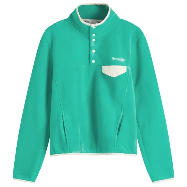 Sporty & Rich Women's Serif Logo Polar Sweatshirt Spring Green Cream
