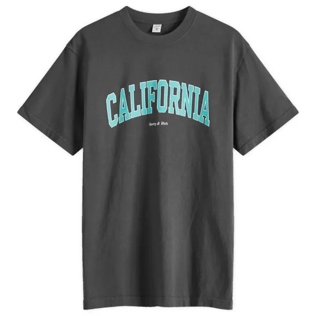 T-Shirt Sporty & Rich California T-Shirt Unisex Faded Black/ Spring Green/ White M