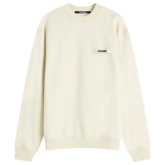 Jacquemus Men's Grosgrain Patch Logo Sweatshirt Beige