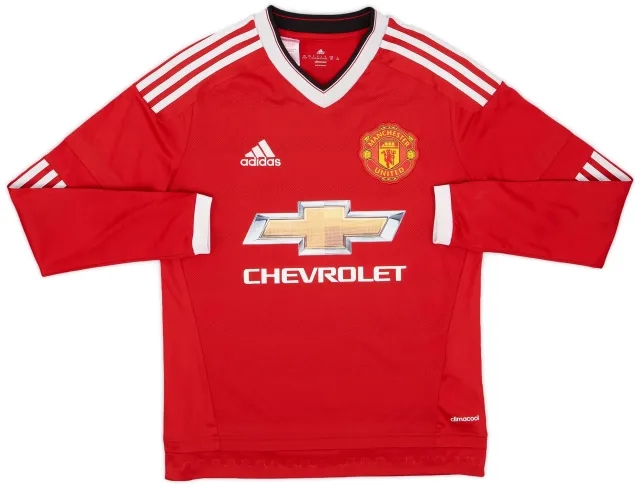 adidas 2015-16 Manchester United Home L/S Shirt - 7/10 - (L.Boys)
