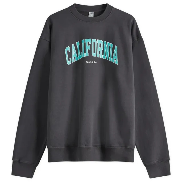 Sweatshirt Sporty & Rich California Crewneck Unisex Faded Black/ Spring Green/ White L