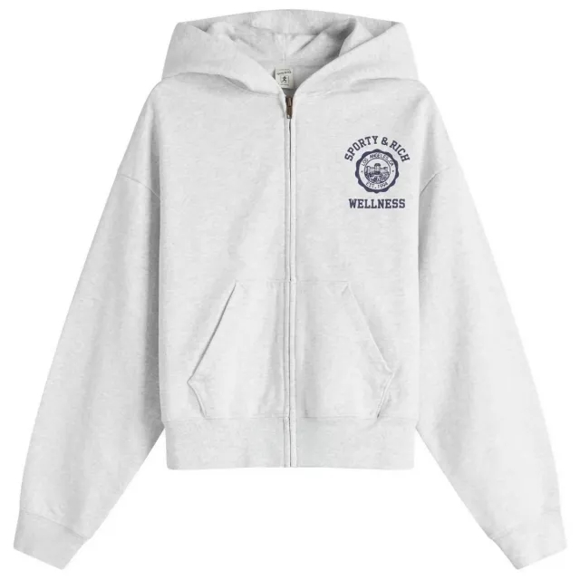 Sporty & Rich Women's Emblem Cropped Zipped Hoodie Heather Gray Navy