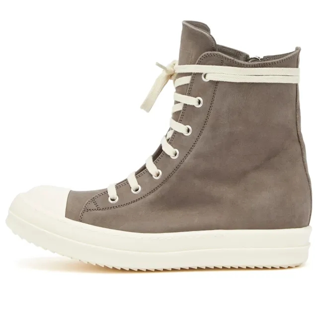 Rick Owens Women's High Top Lace Up Sneaker in Leather Dust Milk