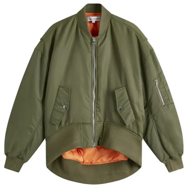 JW Anderson Men's Oversized Curved Hem Bomber Jacket Olive