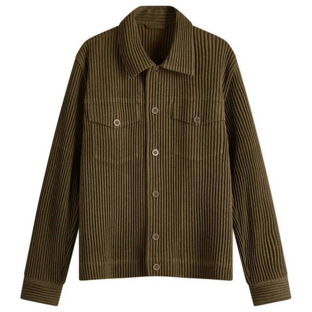 Homme Plissé Issey Miyake Men's Wool Light Pleated Trucker Jacket Khaki