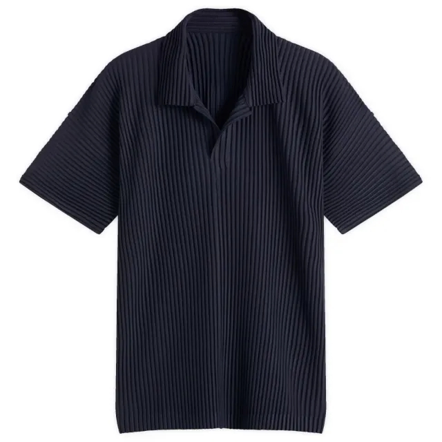 Homme Plissé Issey Miyake Men's Pleated Polo Shirt Navy