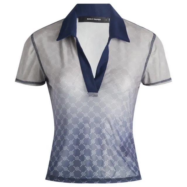 Daily Paper Women's Mesh Monogram Polo Top Blue