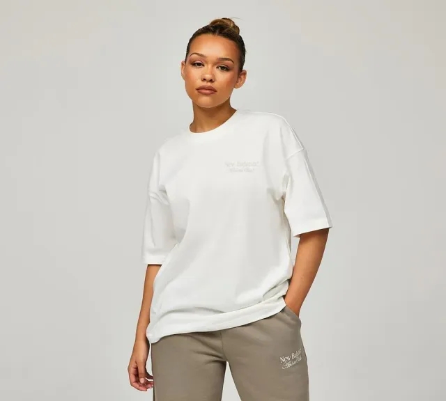 New Balance Womens Linear Oversize T-Shirt - White - Size XL - White