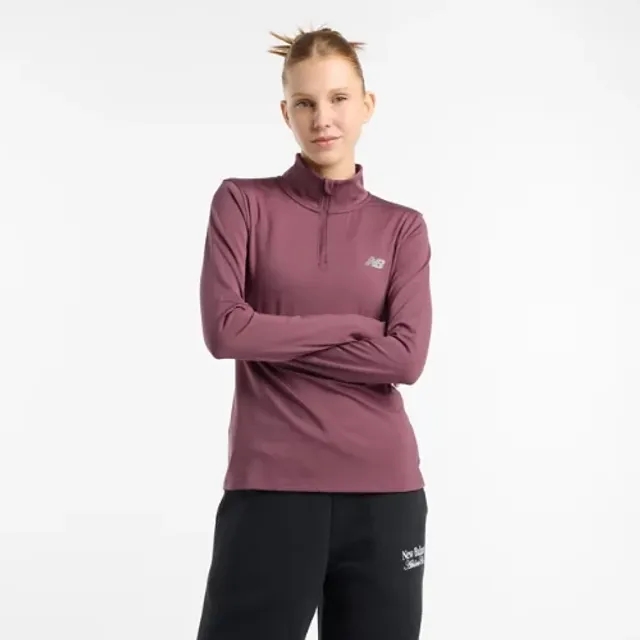 New Balance Women's Script Quarter Zip in Purple Polywoven