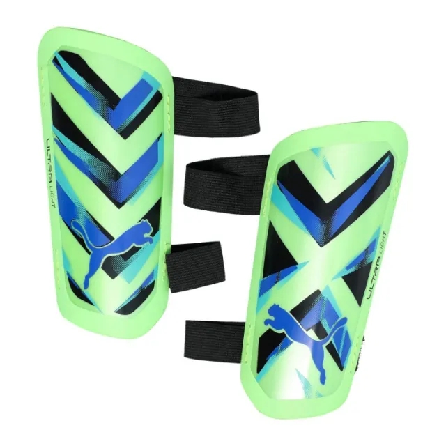 PUMA Ultra Light Strap Football Shin Guards, Fizzy Apple/Bluemazing