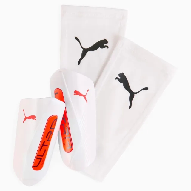 PUMA Ultra Twist Football Sleeve Shinguards, White/Glowing Red