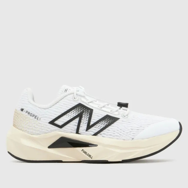 New Balance Kids' Bungee FuelCell Propel v5 in White/Black/Beige Synthetic