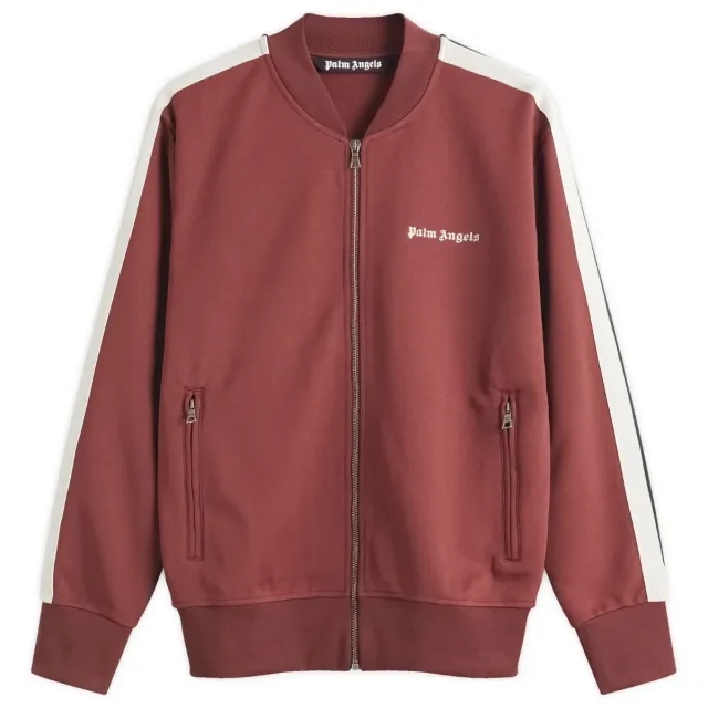 Palm Angels Men's Logo Bomber Track Jacket Burgundy