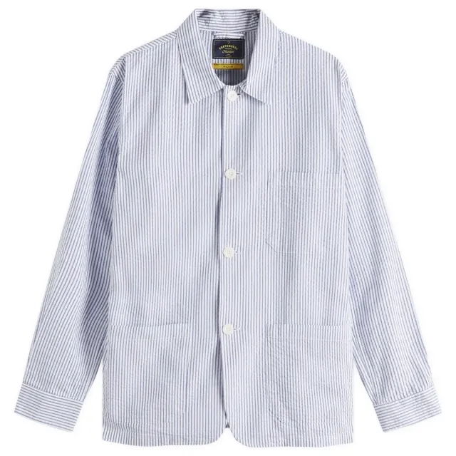 Portuguese Flannel Men's Labura Stripe Seersucker Chore Jacket Blue/White