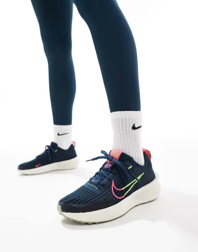 Nike Running Interact Run Trainers In Navy And White
