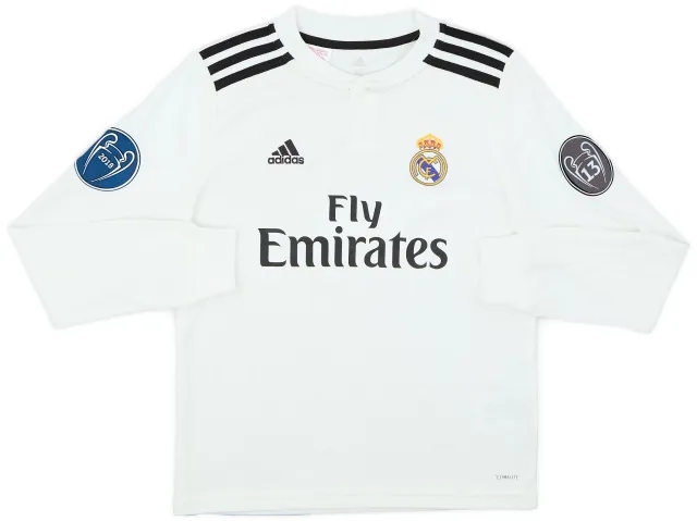 adidas 2018-19 Real Madrid Home L/S Shirt - 8/10 - (M.Boys)