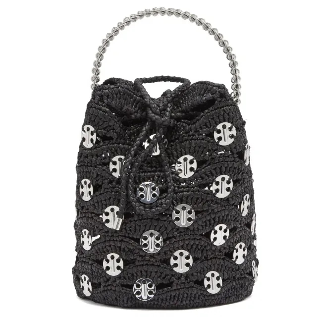 Paco Rabanne Women's Raffia Bucket Bag Black&Silver