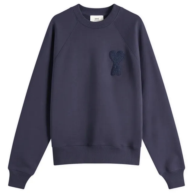 AMI Paris Men's Woven Logo Sweatshirt Navy Blue