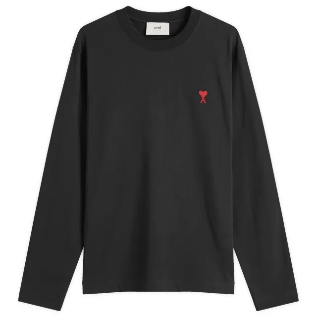 AMI Paris Men's Small Red ADC Classic Long Sleeve T-Shirt Black