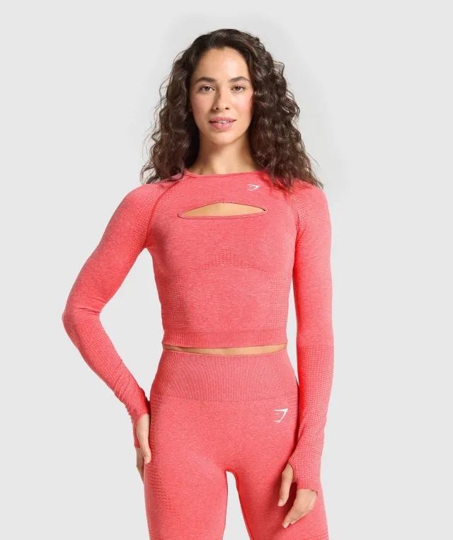 Gymshark Vital Seamless Long Sleeve Cut Out Top - Coral Red Marl