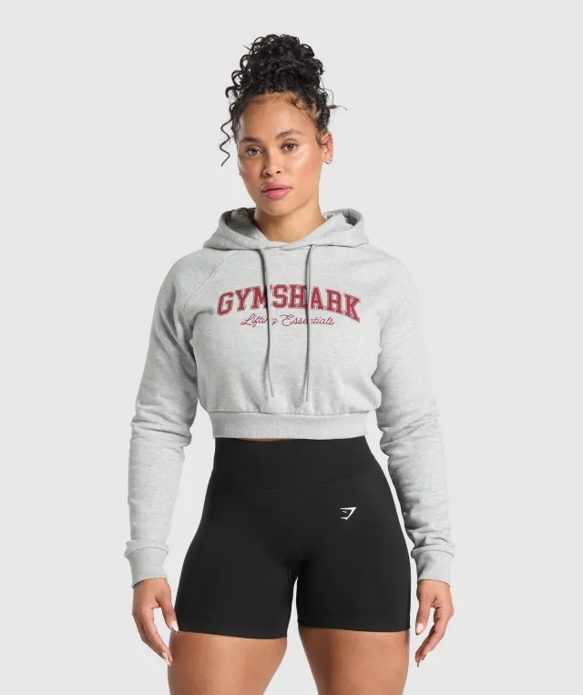 Gymshark Lifting Essentials Graphic Cropped Hoodie - Light Grey Core Marl