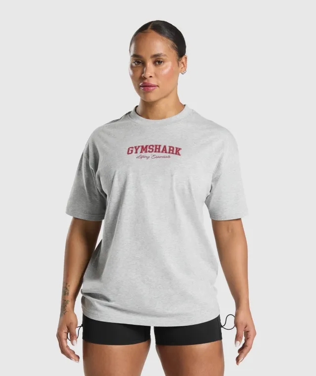 Gymshark Lifting Essentials Graphic Oversized T-Shirt - Light Grey Core Marl