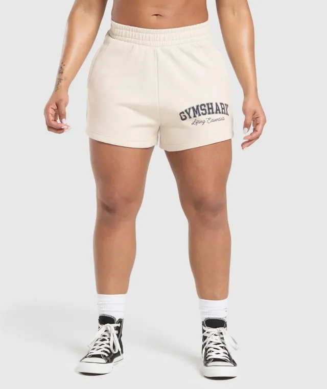 Gymshark Lifting Essentials Graphic Brushed 4' Shorts - Oat White