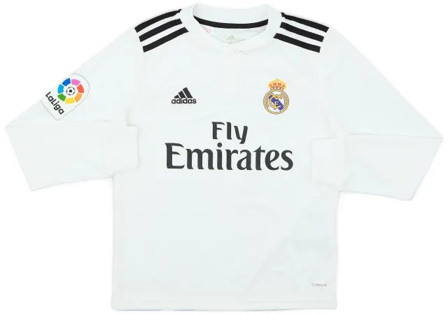 adidas 2018-19 Real Madrid Home L/S Shirt - 9/10 - (S.Boys)