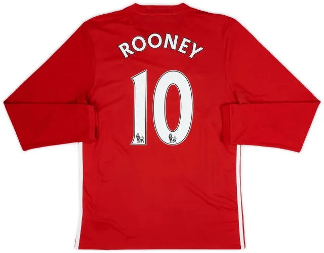 adidas 2016-17 Manchester United Home L/S Shirt Rooney #10 - 9/10 - (M)