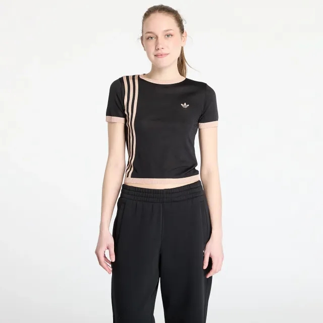 adidas Originals T-Shirt Adidas Knitted 3 Stripe Short Tee Black Xl