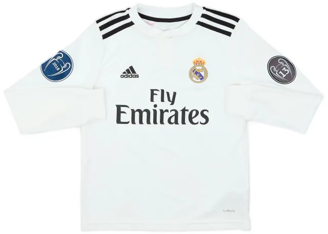 adidas 2018-19 Real Madrid Home L/S Shirt - 9/10 - (S.Boys)