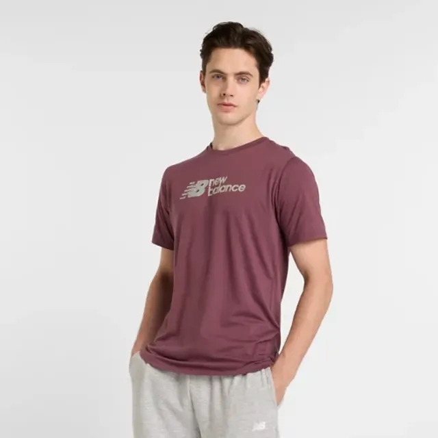 New Balance Men's Heathertech Linear T-Shirt in Purple Poly Knit
