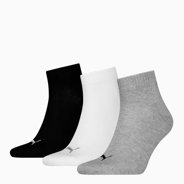 PUMA Quarter Socks 3 Pack Unisex, Grey/White/Black