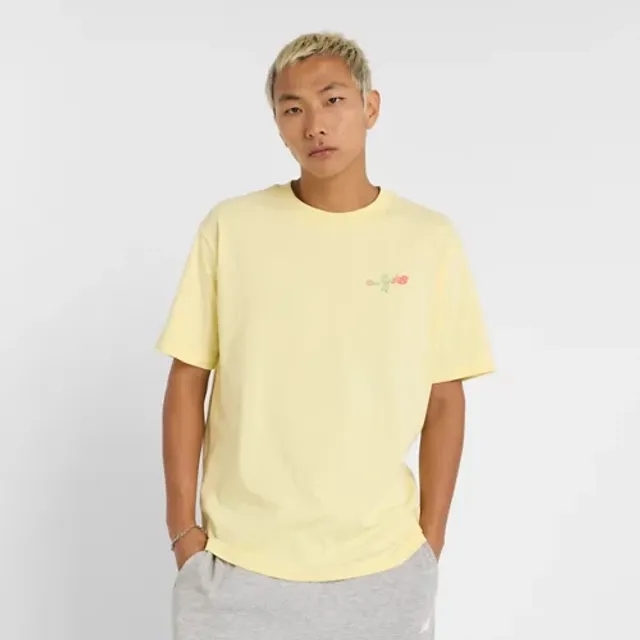 New Balance Men's Athletics Tennis Cartoon T-Shirt in Yellow Cotton