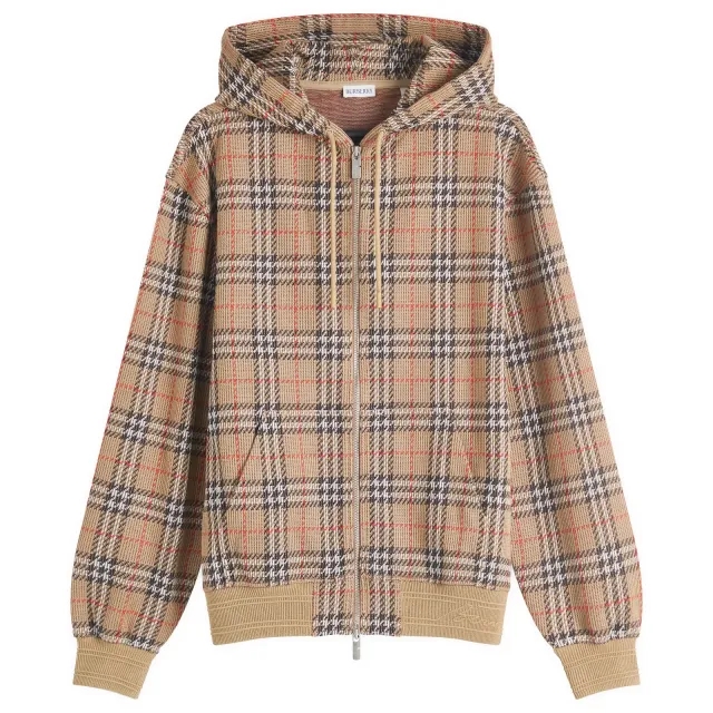 Burberry Men's Check Zip Hoodie Nut Ip Check