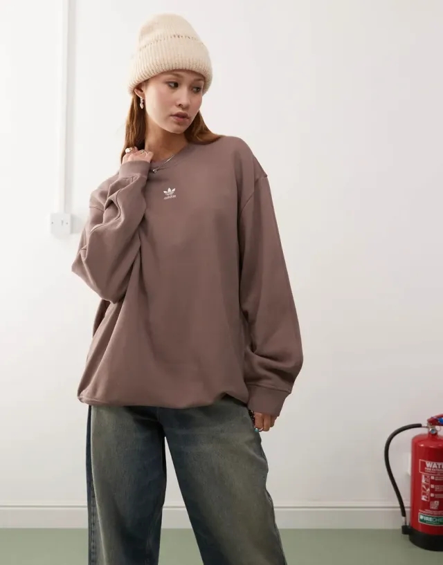 Adidas Originals Essentials Oversized French Terry Sweatshirt In Brown