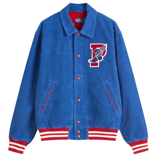 Polo Ralph Lauren P-Wing Applique Back Logo Cord Varsity Jacket In Mid Blue