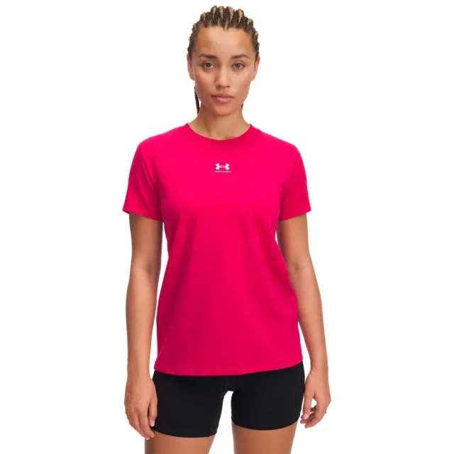 Women's  Under Armour  Rival Core Short Sleeve Shaded Fuchsia / White XXL