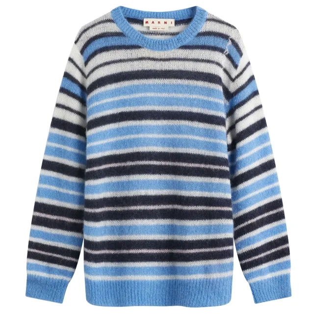 Marni Men's Stripe Mohair Crew Knit Blue Lilac