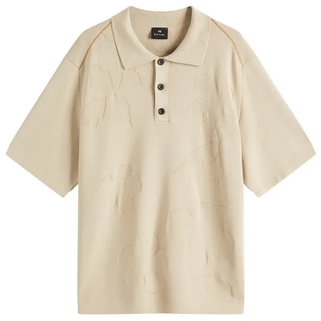 Paul Smith Men's Tonal Flower Knit Polo Shirt White