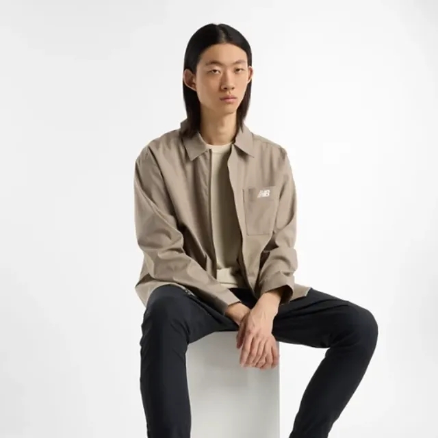 New Balance Men's Coaches Twill Jacket in Brown Cotton Twill