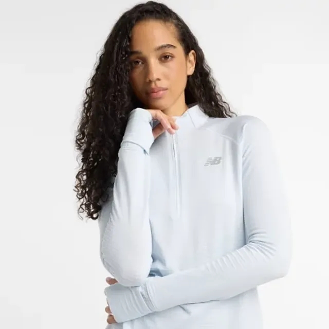 New Balance Women's Athletics Heat Grid 1/2 Zip in Blue Poly Knit