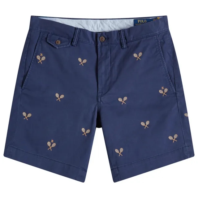 Polo Ralph Lauren Men's Embroidered Racquet Shorts Newport Navy W/Tennis Rcqt Aoe