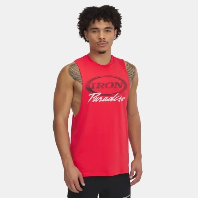 Under Armour Men's Project Rock Iron Tank Lava Red / White L